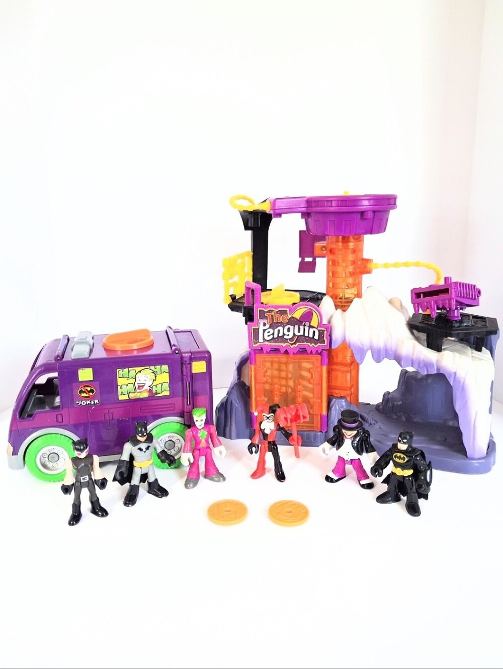 Imaginext Batman Set Penguin Lair Hideout Playset Joker Villian Van HQ Figures